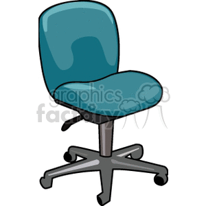 Clipart image of a blue office chair with a wheeled base.