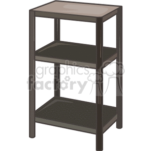 A clipart image of a small, three-shelf black bookshelf.