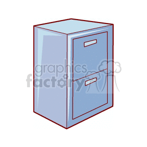 A clipart image of a blue two-drawer filing cabinet.