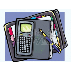 Clipart image of an organizer with colorful tabs, a PDA, and a pen.