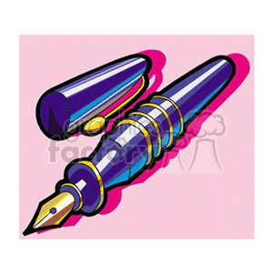 Colorful clipart illustration of a fountain pen with its cap open.