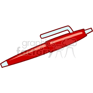 A red ballpoint pen clipart image with a side clip.