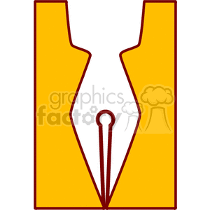 Illustration of a fountain pen nib in a stylized yellow and red design.