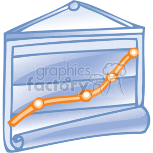 This is a clipart image depicting a line graph chart. The chart is presented on a white background with the appearance of a paper report or possibly a flip chart page. The graph chart shows an orange line with circular data points that represent an upward trend, indicating growth or increase in the depicted metric. The perspective gives the appearance of the chart being slightly three-dimensional, curling towards the viewer at the bottom, suggesting a printed page or a roll of paper. It's a stylized representation of business performance metrics, statistical data, or financial growth typically used in business or office-related documents and presentations.