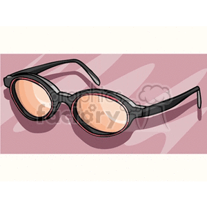 A clipart image featuring a pair of stylish black-framed eyeglasses with orange lenses, placed on a pink background with a wavy pattern.