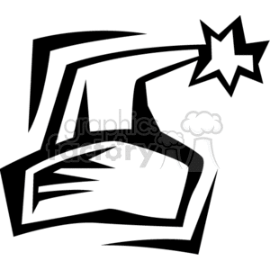 A black and white clipart image of a wizard hat with a star on its top.