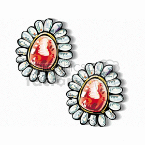 Ornate Earrings with Red and White Gemstones