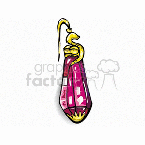 A stylized clipart image of an ornate earring with a gold and pink gemstone design.