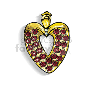 A heart-shaped gold pendant adorned with red gemstones and a star on top.