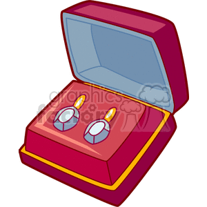 Clipart image of a red jewelry box with earrings inside.