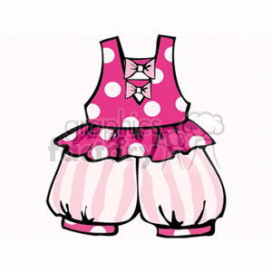 Clipart image of a pink polka dot baby romper with bows and striped pants.