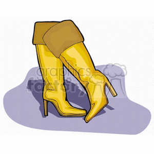 Illustration of a pair of yellow high-heeled boots with a folded top.