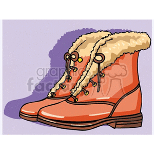 Clipart illustration of a pair of stylish winter boots with fur lining.