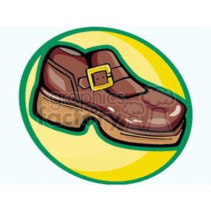 Clipart image of a brown dress shoe with a yellow buckle.