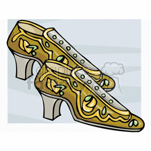 Clipart image of two ornate, vintage-style high heel shoes with decorative designs.