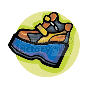 A colorful clipart image of a shoe with a high platform sole in a cartoon style.