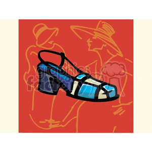 Colorful clipart image of a high-heeled shoe against an abstract background.