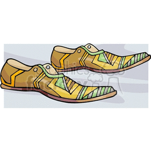 Clipart image of colorful, patterned shoes with abstract design.