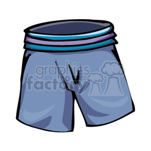 Clipart image of a pair of blue shorts with a triple-striped waistband