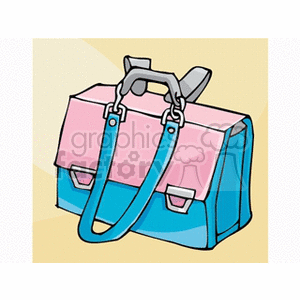 A trendy clipart image of a blue and pink backpack with straps, suitable for carrying books and supplies. It represents a fun and cute style for back to school.