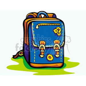 A trendy and cute blue backpack with sunflower decorations, suitable for carrying books and school supplies. The backpack features fun and playful elements with brown accents, perfect for a back-to-school theme.