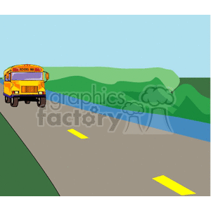 Yellow school bus driving down a road 