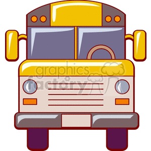 Clipart image of a yellow school bus from the front view, commonly associated with education.