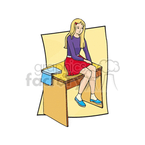 Girl Sitting on Desk in Classroom Setting