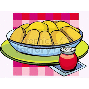 Colorful Food Bowl with Buns and Jar