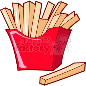 A clipart image of French fries in a red container.