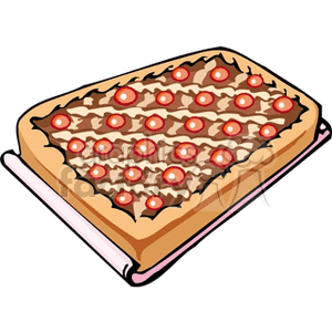 Clipart image of a rectangular cake with a brown and cream pattern, topped with red circular decorations.