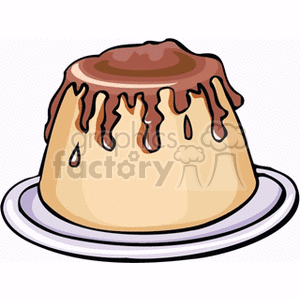 Clipart of a dessert with chocolate frosting on top of a cake displayed on a plate.