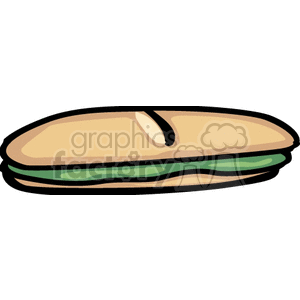 A simple clipart image of a sub sandwich with a focus on the bread and green filling.