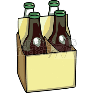 Clipart image of four beer bottles in a cardboard carrier.