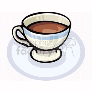 Clipart image of a ceramic cup filled with a hot beverage, likely coffee or tea, placed on a saucer.