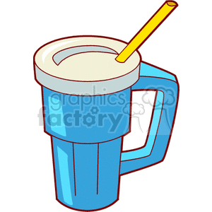 A clipart image of a blue cup with a lid and a yellow straw, commonly used for hot beverages.