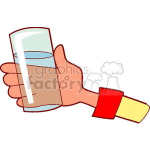 Clipart image of a hand holding a glass of water.