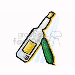 A stylized clipart image of a champagne bottle and a pickle.