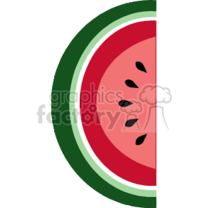 The clipart image shows a slice of watermelon with a bright red flesh, black seeds, and a green rind.
