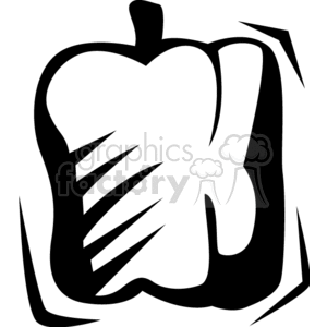 Black and white clipart image of a stylized bell pepper.