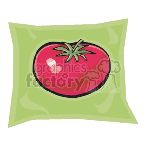 Clipart image showing a red tomato inside a green square frame.