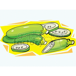 Cartoon Image of Whole and Sliced Zucchinis