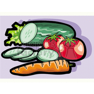 Fresh Vegetables : Cucumber, Tomatoes, and Carrot