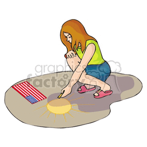 Girl Drawing American Flag with Chalk for Independence Day