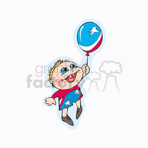 A patriotic little boy holding a stars and stripes balloon