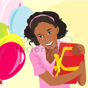 Happy African American Girl with Birthday Gift