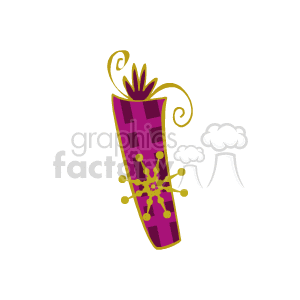 The clipart image shows a stylized Christmas cracker or holiday popper. It's decorated in pink with yellow snowflake patterns and yellow swirls at each end, suggesting an explosion of confetti or a burst open effect common when crackers are 'popped.'
