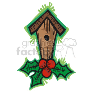 Single Hole Bird House Decorated with Holly Berry
