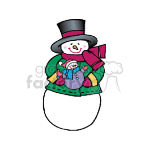 Happy Snowman Holding a Miniture Snowman