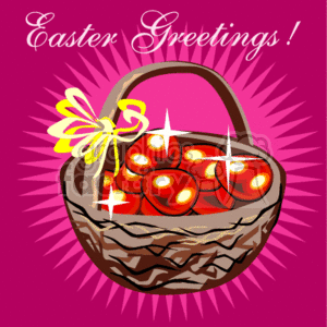 Easter Greetings Card with A Basket Holding Some Red Eggs